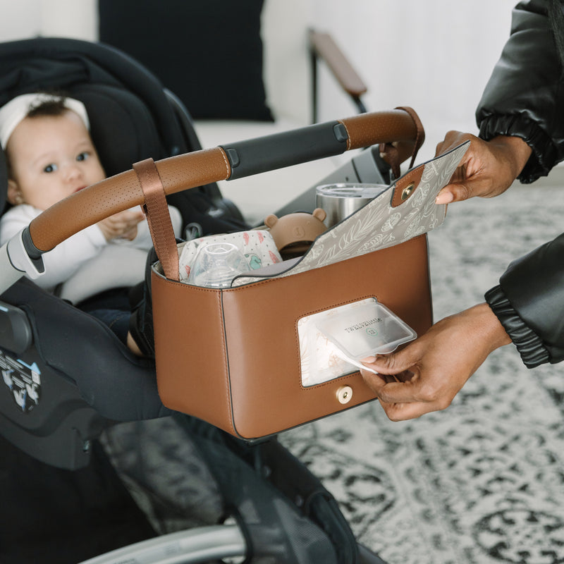 Peek-A-Boo Vegan Leather Stroller Caddy 2.0 in Toffee