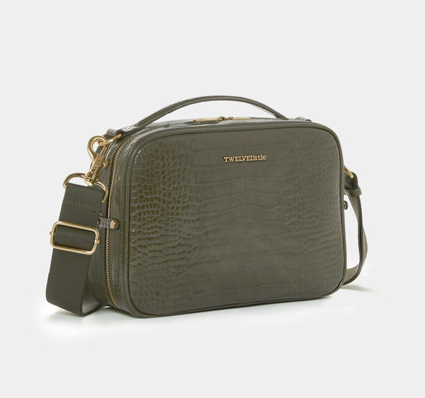 Luxe Diaper Clutch in Olive Croc