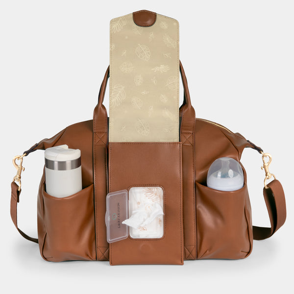 Peek-A-Boo Vegan Leather Diaper Bag Satchel 2.0 in Toffee