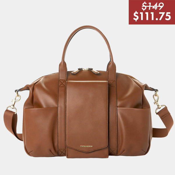 Peek-A-Boo Vegan Leather Diaper Bag Satchel 2.0 in Toffee