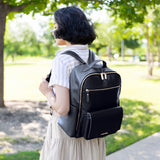 Peek-A-Boo Vegan Leather Diaper Bag Backpack 2.0 in Black