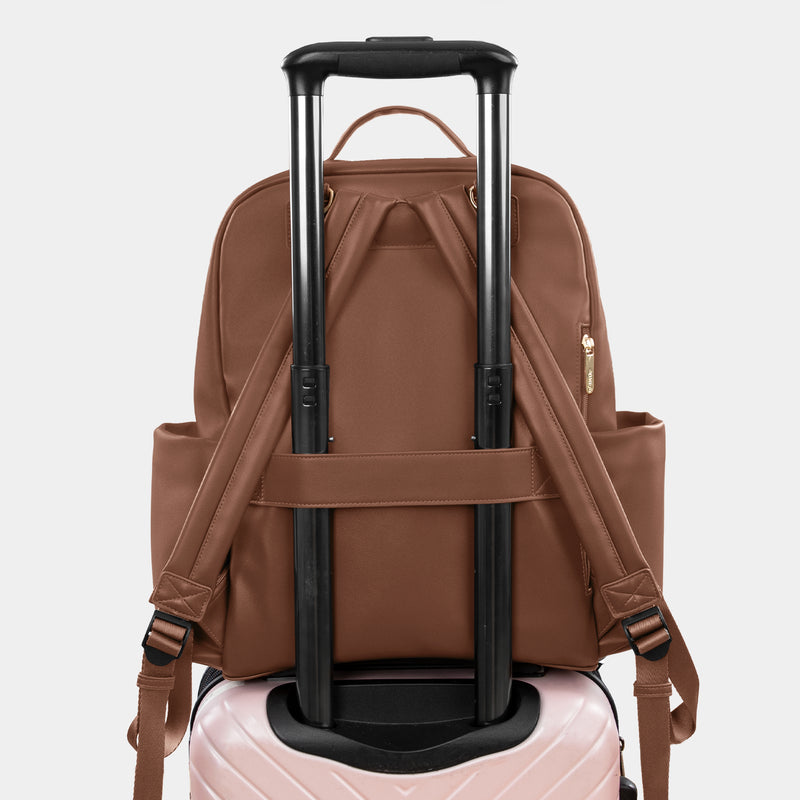 Peek-A-Boo Vegan Leather Diaper Bag Backpack 2.0 in Toffee