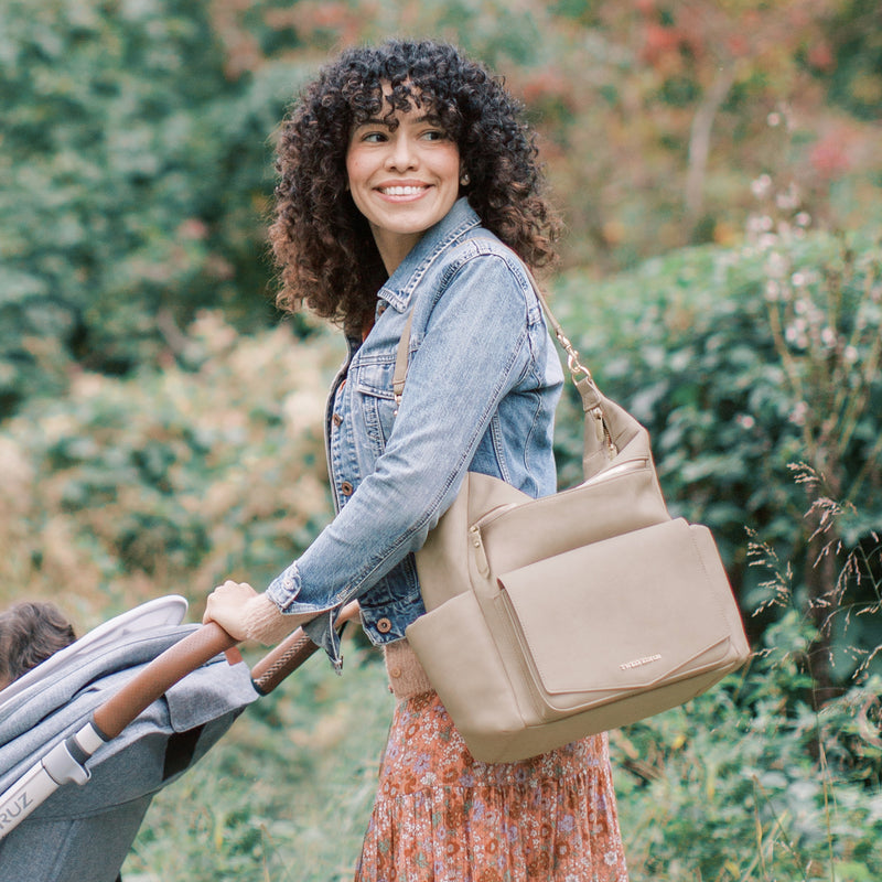 Peek-A-Boo Vegan Leather Convertible Hobo Backpack 2.0 in Taupe